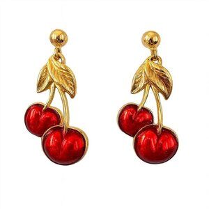 Avon Cherry Drop Clip On Earrings Vintage Gold Tone